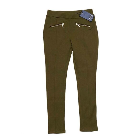 NEW Fame Forever Olive Green Treggings with Gold Zip - Picture 1 of 4